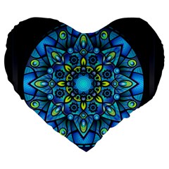 Mandala Blue Abstract Circle Large 19  Premium Heart Shape Cushions by Celenk