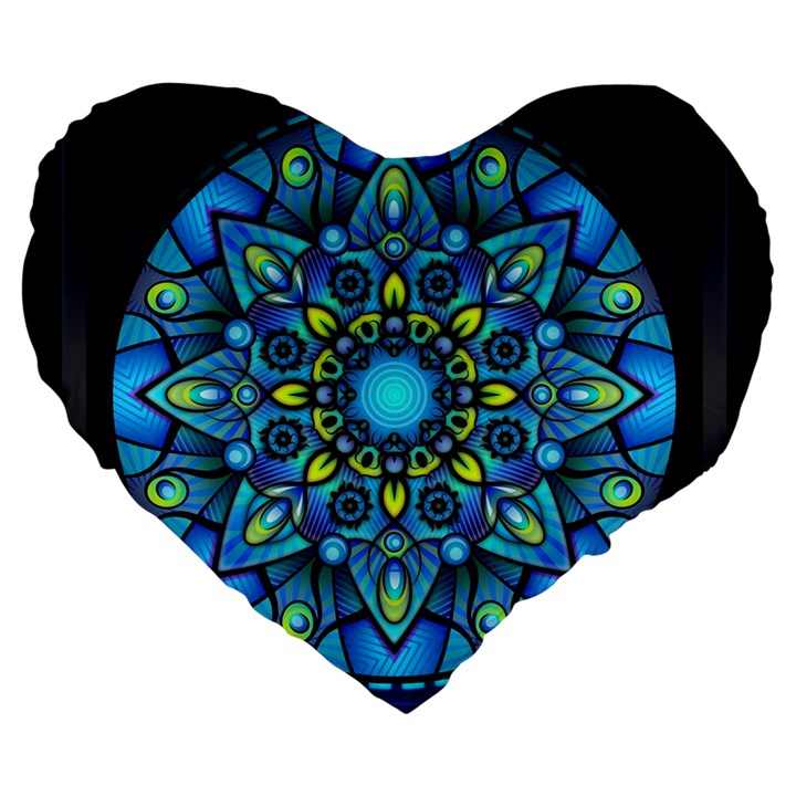 Mandala Blue Abstract Circle Large 19  Premium Heart Shape Cushions