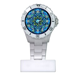 Mandala Blue Abstract Circle Plastic Nurses Watch by Celenk