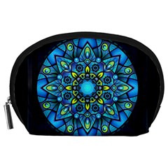 Mandala Blue Abstract Circle Accessory Pouches (large)  by Celenk