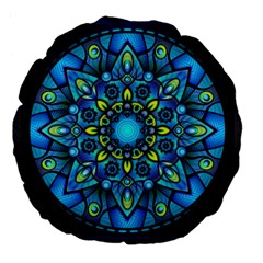 Mandala Blue Abstract Circle Large 18  Premium Flano Round Cushions by Celenk