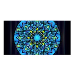 Mandala Blue Abstract Circle Satin Shawl by Celenk