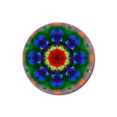 Fractal Digital Mandala Floral Rubber Coaster (round)  by Celenk