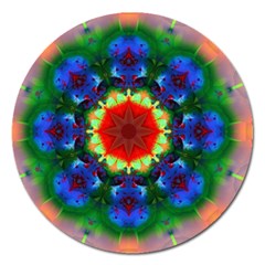 Fractal Digital Mandala Floral Magnet 5  (round) by Celenk