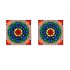 Fractal Digital Mandala Floral Cufflinks (square) by Celenk