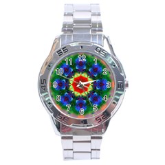 Fractal Digital Mandala Floral Stainless Steel Analogue Watch by Celenk