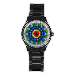 Fractal Digital Mandala Floral Stainless Steel Round Watch by Celenk