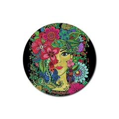 Mandala Figure Nature Girl Rubber Round Coaster (4 Pack)  by Celenk