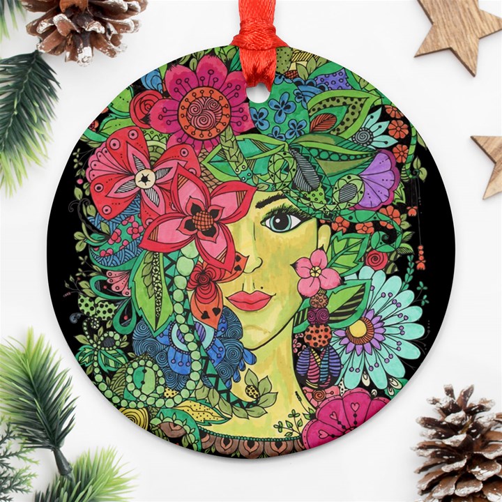 Mandala Figure Nature Girl Round Ornament (Two Sides)