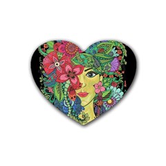 Mandala Figure Nature Girl Rubber Coaster (heart)  by Celenk