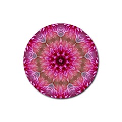 Flower Mandala Art Pink Abstract Rubber Coaster (round)  by Celenk