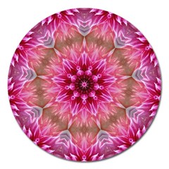 Flower Mandala Art Pink Abstract Magnet 5  (round) by Celenk