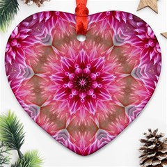 Flower Mandala Art Pink Abstract Heart Ornament (two Sides) by Celenk