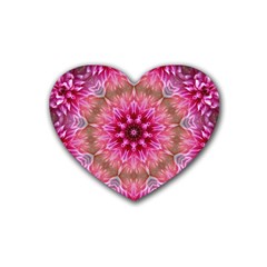 Flower Mandala Art Pink Abstract Rubber Coaster (heart)  by Celenk