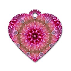 Flower Mandala Art Pink Abstract Dog Tag Heart (one Side)