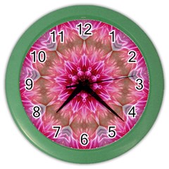 Flower Mandala Art Pink Abstract Color Wall Clocks by Celenk