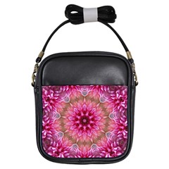 Flower Mandala Art Pink Abstract Girls Sling Bags by Celenk