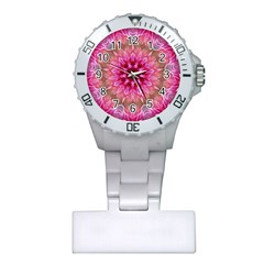 Flower Mandala Art Pink Abstract Plastic Nurses Watch by Celenk