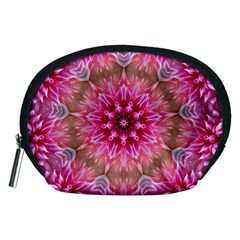 Flower Mandala Art Pink Abstract Accessory Pouches (medium)  by Celenk