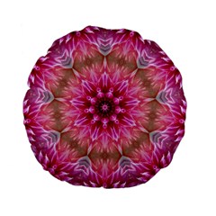 Flower Mandala Art Pink Abstract Standard 15  Premium Flano Round Cushions by Celenk