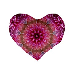 Flower Mandala Art Pink Abstract Standard 16  Premium Flano Heart Shape Cushions by Celenk