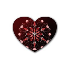 Mandala Red Bright Kaleidoscope Rubber Coaster (heart)  by Celenk