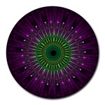 Purple Mandala Fractal Glass Round Mousepads Front