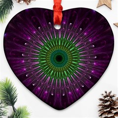 Purple Mandala Fractal Glass Ornament (heart) by Celenk