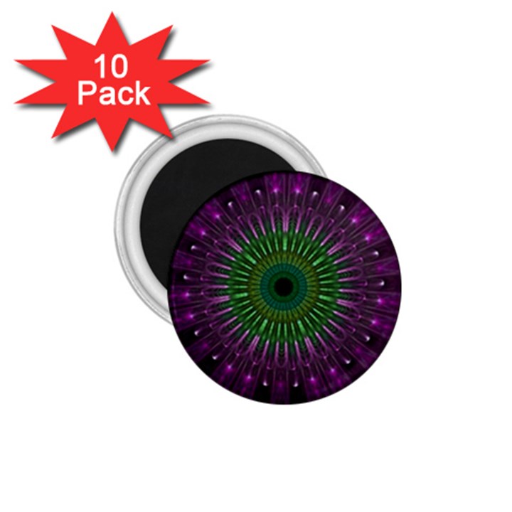 Purple Mandala Fractal Glass 1.75  Magnets (10 pack) 