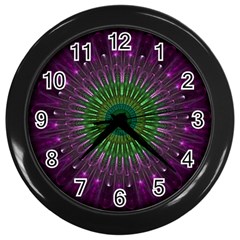 Purple Mandala Fractal Glass Wall Clocks (black) by Celenk