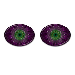 Purple Mandala Fractal Glass Cufflinks (oval) by Celenk