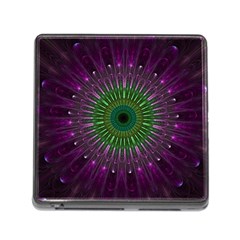 Purple Mandala Fractal Glass Memory Card Reader (square) by Celenk