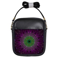 Purple Mandala Fractal Glass Girls Sling Bags by Celenk