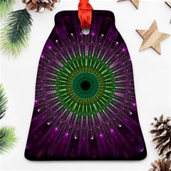 Purple Mandala Fractal Glass Ornament (bell) by Celenk