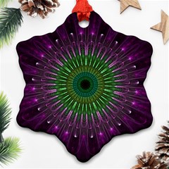 Purple Mandala Fractal Glass Snowflake Ornament (two Sides) by Celenk