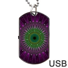 Purple Mandala Fractal Glass Dog Tag Usb Flash (one Side) by Celenk