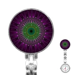 Purple Mandala Fractal Glass Stainless Steel Nurses Watch by Celenk