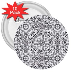 Mandala Pattern Line Art 3  Buttons (10 Pack)  by Celenk