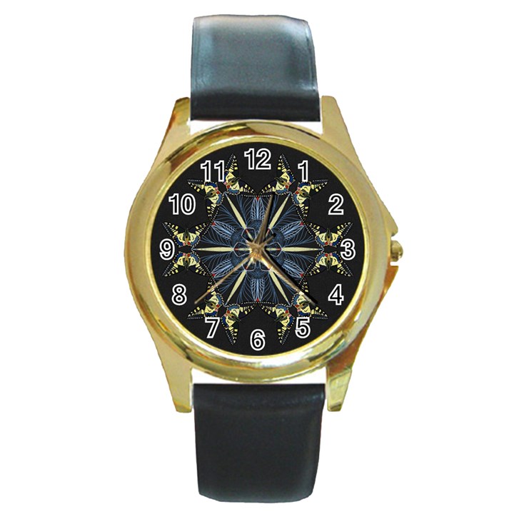 Mandala Butterfly Concentration Round Gold Metal Watch