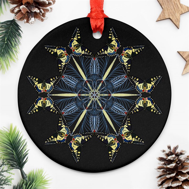 Mandala Butterfly Concentration Round Ornament (Two Sides)