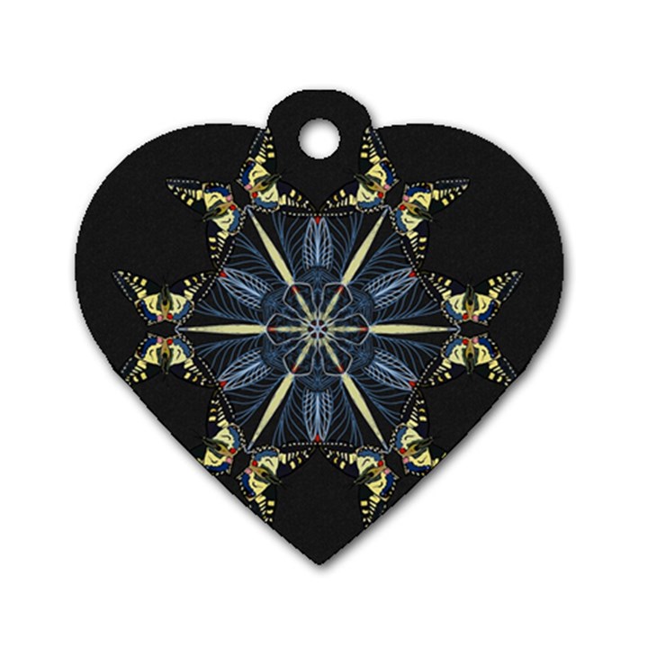 Mandala Butterfly Concentration Dog Tag Heart (One Side)