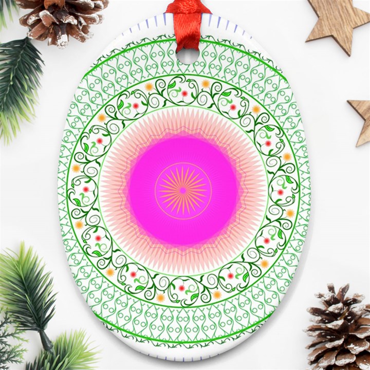 Flower Abstract Floral Oval Ornament (Two Sides)