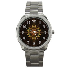 Fractal Floral Mandala Abstract Sport Metal Watch by Celenk