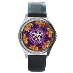 Kaleidoscope Pattern Kaleydograf Round Metal Watch by Celenk