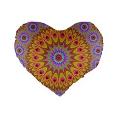 Geometric Flower Oriental Ornament Standard 16  Premium Flano Heart Shape Cushions by Celenk