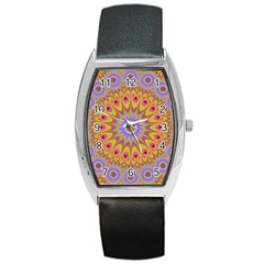 Geometric Flower Oriental Ornament Barrel Style Metal Watch by Celenk