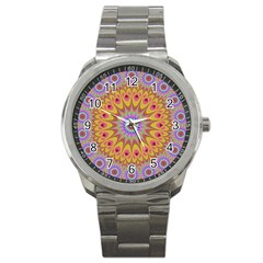 Geometric Flower Oriental Ornament Sport Metal Watch by Celenk