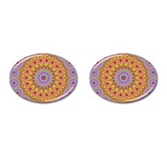 Geometric Flower Oriental Ornament Cufflinks (oval) by Celenk