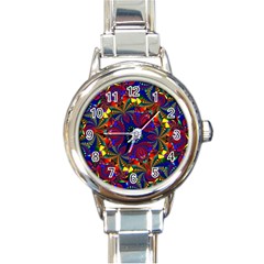 Kaleidoscope Pattern Ornament Round Italian Charm Watch by Celenk