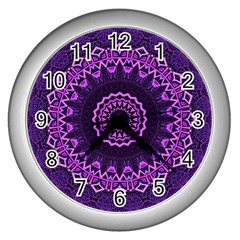 Mandala Purple Mandalas Balance Wall Clocks (silver)  by Celenk